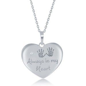 Sterling Silver Engraved Hand Prints Necklace